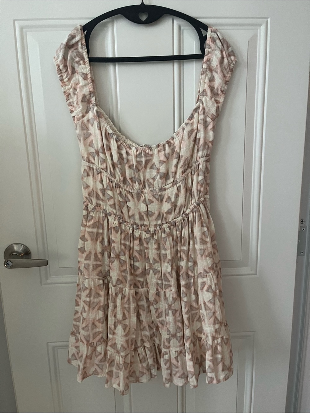 Olivaceous Cream and Blush Printed Mini Dress
